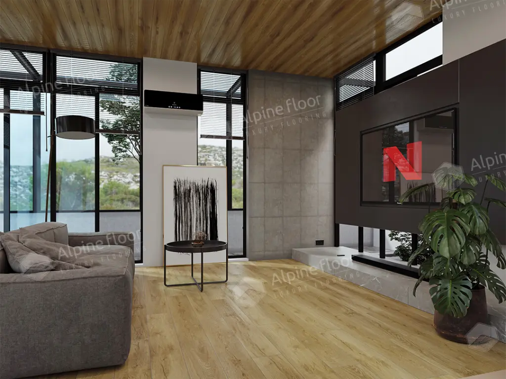 Кварцвиниловый SPC ламинат Alpine Floor Eclipse Super Matt Фраменто ECO 21-10 1220×183×4 фото в интерьере